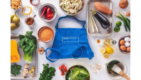 Shopping bag with Leiths Education logo surrounded by food